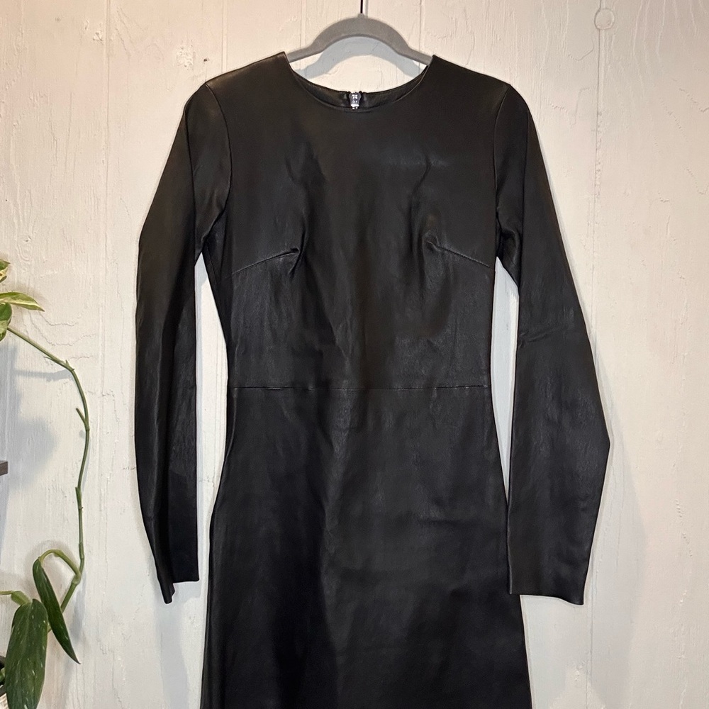 Black Leather Long Sleeve Dress